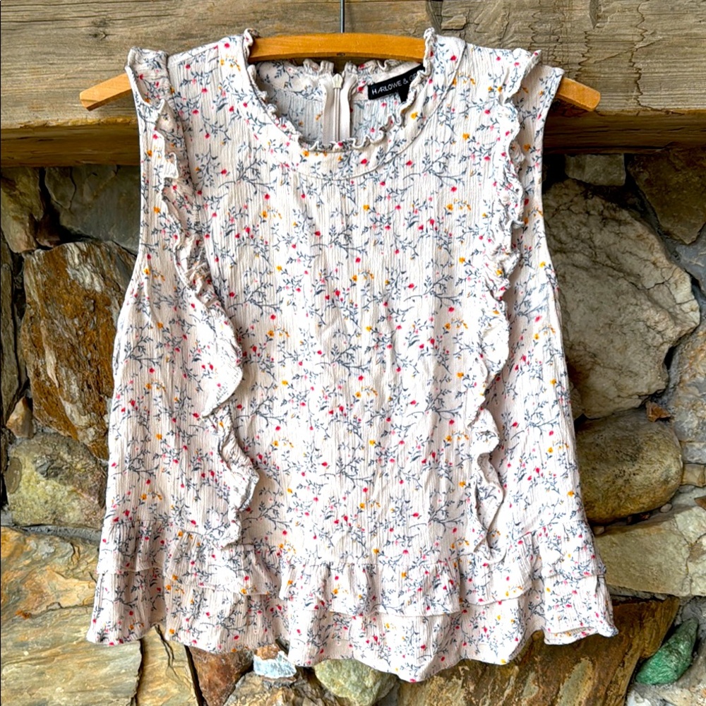 Harlowe & Graham Floral Ruffle Sleeveless Blouse Women’s Medium Boho Peplum Top